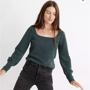 Madewell Ottoman Rib Square neck Top, dark green size medium